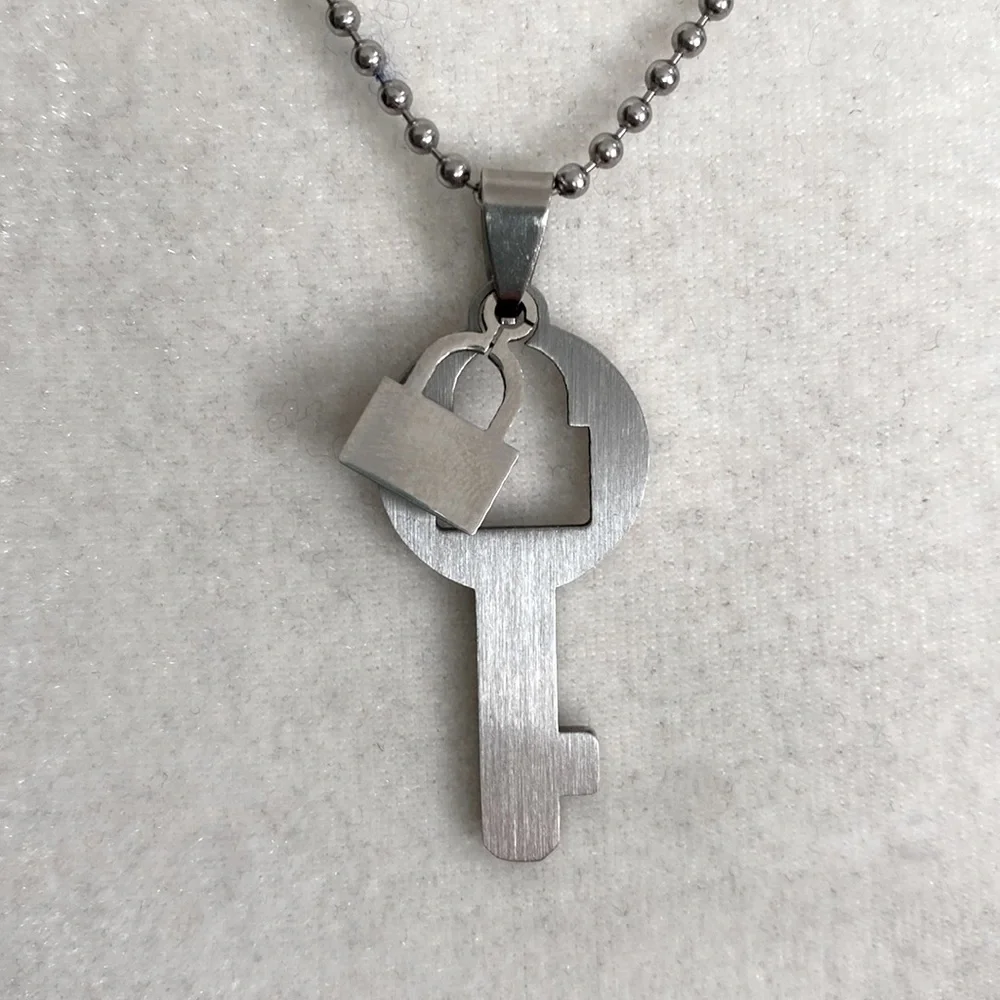 Silver Key to My Heart Necklace Minimalist Lock & Key Pendant Futuristic